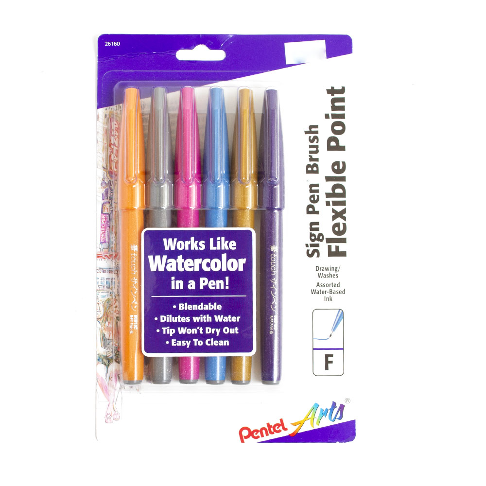 Pentel, Fashion, Brush Tip, Pen, 6 Pack
